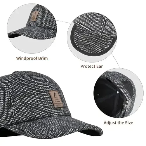 Winter for Men Outdoor Hat, Adjustable Warm Sport Golf Baseball Cap Hats Dad Caps Earflaps Thicken 55-60CM (Brown) - 4
