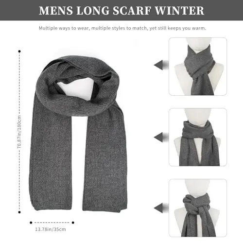 Winter Beanie Hats for Men Long Neck Scarf and Touchscreen Gloves Set with Fleece Lined Skull Caps Gifts for Men - 5