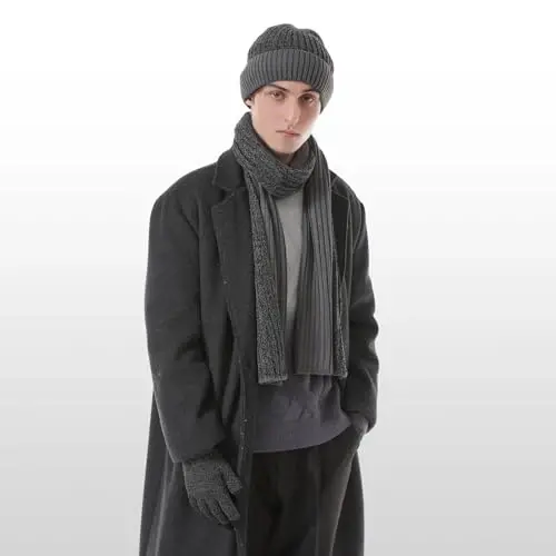 Winter Hats Scarf for Men with Touchscreen Gloves Men's Scaves and Beanie Hat Themal Glove Set for Men Women - 6