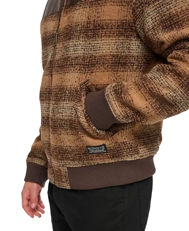 Men's Plaid Bomber Jacket - Brown Multi - 4