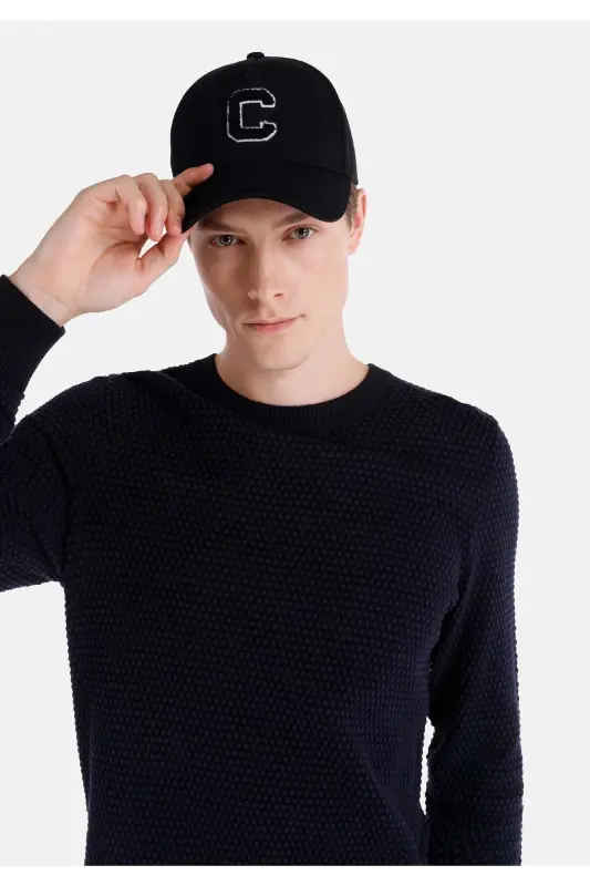 Regular Fit Yuvarlak Yaka Jakarlı Erkek Lacivert Kazak - LACİVERT - 4
