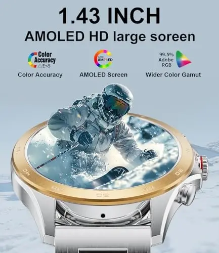 LIGE Smart Watch for Men,1.43 Inch AMOLED Smart Watch with Bluetooth Calls/Message Push, 100+ Sport Modes,IP67 Waterproof Mens Smartwatch for Android iOS Phones Gold - 2