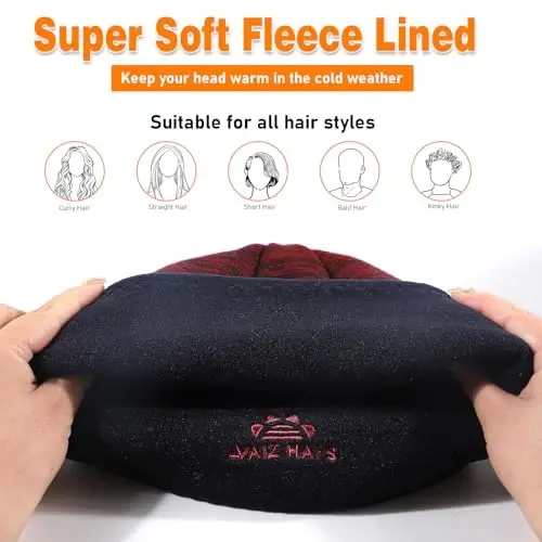 Lvaiz Winter Fleece Lined Knitted Beanie Hats for Men Reversible Windproof Watch Hat Warm Skull Cap for Women - 4