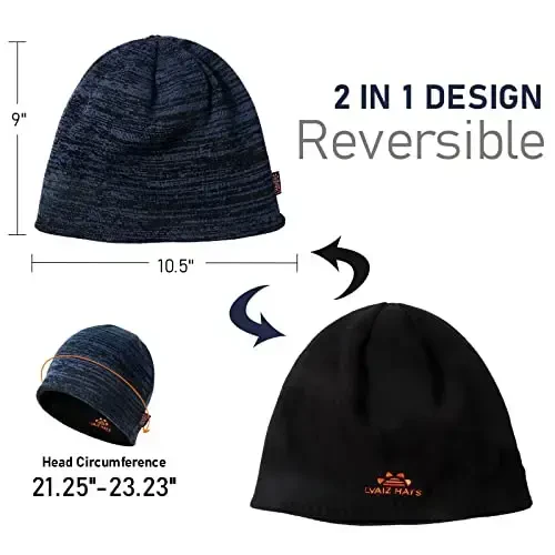 Lvaiz Winter Fleece Lined Knitted Beanie Hats for Men Reversible Windproof Watch Hat Warm Skull Cap for Women - 5