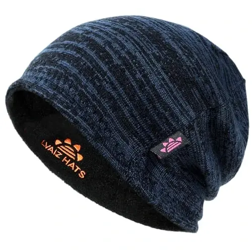 Lvaiz Winter Fleece Lined Knitted Beanie Hats for Men Reversible Windproof Watch Hat Warm Skull Cap for Women - 1