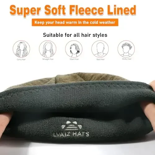 Lvaiz Winter Fleece Lined Knitted Beanie Hats for Men Reversible Windproof Watch Hat Warm Skull Cap for Women - 4