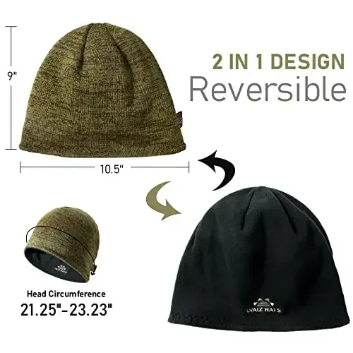 Lvaiz Winter Fleece Lined Knitted Beanie Hats for Men Reversible Windproof Watch Hat Warm Skull Cap for Women - 5