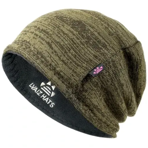 Lvaiz Winter Fleece Lined Knitted Beanie Hats for Men Reversible Windproof Watch Hat Warm Skull Cap for Women - 1