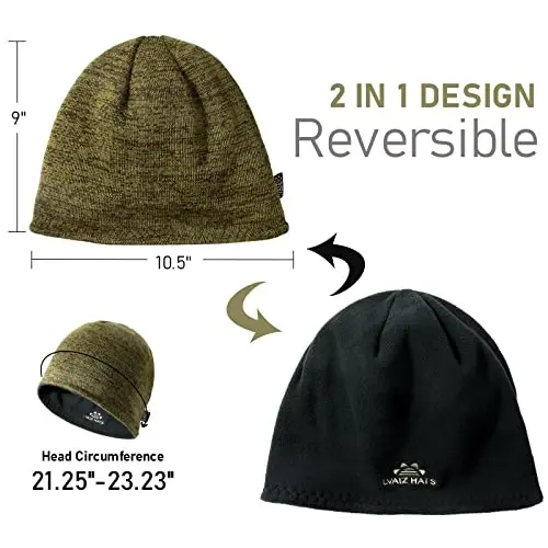 Lvaiz Winter Fleece Lined Knitted Beanie Hats for Men Reversible Windproof Watch Hat Warm Skull Cap for Women - 5