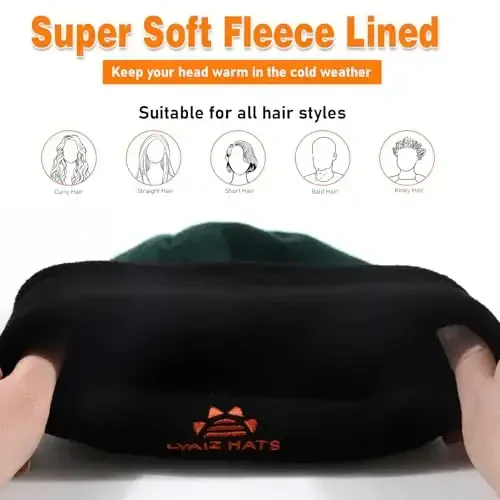 Lvaiz Winter Fleece Lined Knitted Beanie Hats for Men Reversible Windproof Watch Hat Warm Skull Cap for Women - 4
