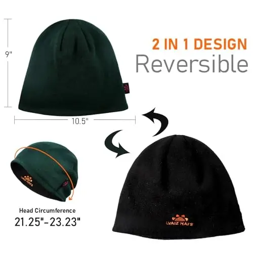 Lvaiz Winter Fleece Lined Knitted Beanie Hats for Men Reversible Windproof Watch Hat Warm Skull Cap for Women - 5