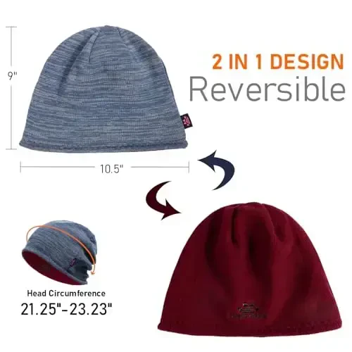 Lvaiz Winter Fleece Lined Knitted Beanie Hats for Men Reversible Windproof Watch Hat Warm Skull Cap for Women - 5