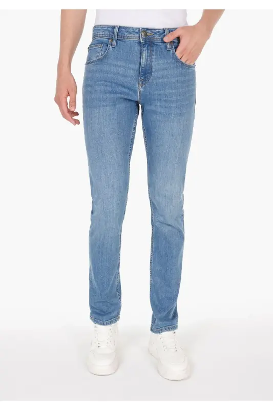 Straight Fit Düşük Bel Düz Paça Erkek İndigo Jean Pantolon - 4