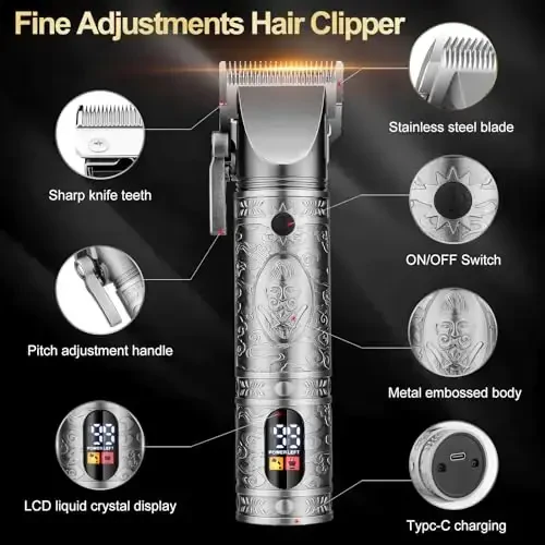 Qreeyx Hair Clippers for Man T-Blade Trimmer Nose Hair Trimmer Electric Shaver Set, Professional 4 in 1 Barber Clippers Set for Haircut, Men’s Grooming Kit with LCD Display, Ideal Gift for Him - 2