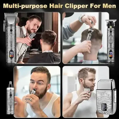 Qreeyx Hair Clippers for Man T-Blade Trimmer Nose Hair Trimmer Electric Shaver Set, Professional 4 in 1 Barber Clippers Set for Haircut, Men’s Grooming Kit with LCD Display, Ideal Gift for Him - 6