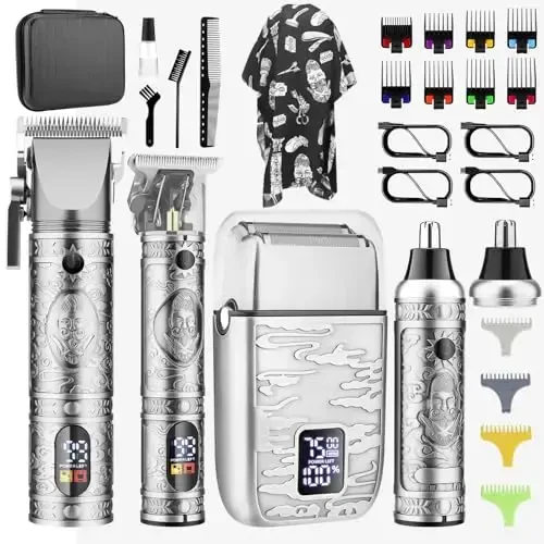 Beard Trimmer for Men, Cordless Electric Hair Clippers Professional, Barber Clippers Rechargeable Sets, Electric Razor Foil Shavers Haircut Kit for Ear, Face, Nose, Hair, Beard,Whole Body Available - 1