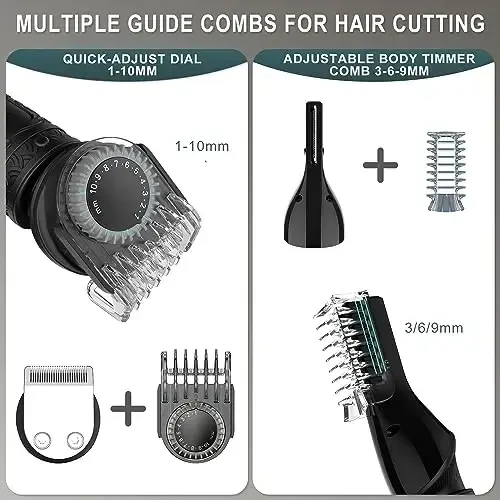 Scttomon Beard Trimmer for Men Professional Mens Beard Grooming Kit T-Blade Trimmer Electric Shaver Razor Nose Body Trimmer Hair Cutting Kit Cordless 7 in 1 Black - 6