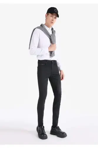 Slim Fit Düşük Bel Dar Paça Erkek Siyah Jean Pantolon - 1