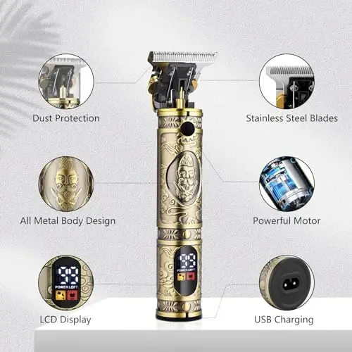 Soonsell Professional Hair Clippers for Men Cordless， Mens Clippers and Grooming Set，Electric Shavers, Clippers and T-Blade Trimmers Set，Hair Cutting Kit LCD Display（Bronze - 2