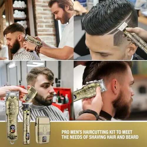 Soonsell Professional Hair Clippers for Men Cordless， Mens Clippers and Grooming Set，Electric Shavers, Clippers and T-Blade Trimmers Set，Hair Cutting Kit LCD Display（Bronze - 5