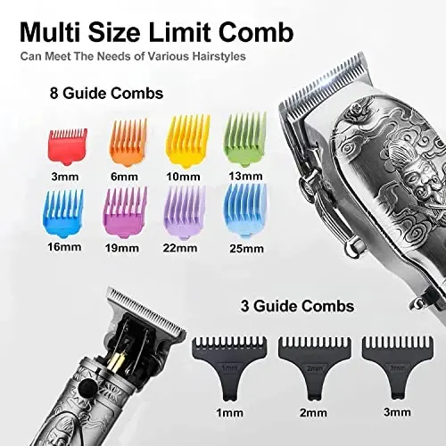 Soonsell Hair Clippers for Men T-Blade Trimmer Set,Barber Clippers,Clippers for Hair Cutting,Hair Cutting Kit,Cordless Clippers,Blade Close Cutting Beard Trimmer,LCD Display(Silver - 2