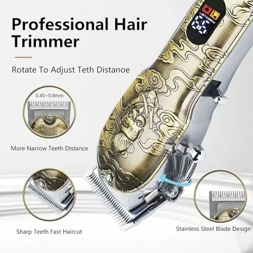 Soonsell Men's Professional Hair Clippers & Trimmer Set with T-Blade, Nose Trimmer, Foil Shaver and LCD Display Display(Bronze - 2