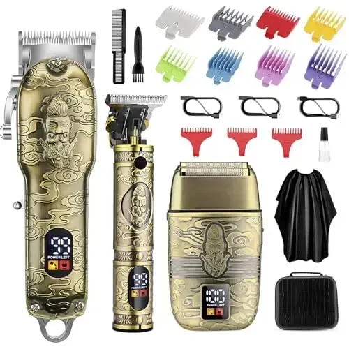 Soonsell Professional Hair Clippers for Men Cordless， Mens Clippers and Grooming Set，Electric Shavers, Clippers and T-Blade Trimmers Set，Hair Cutting Kit LCD Display（Bronze - 1