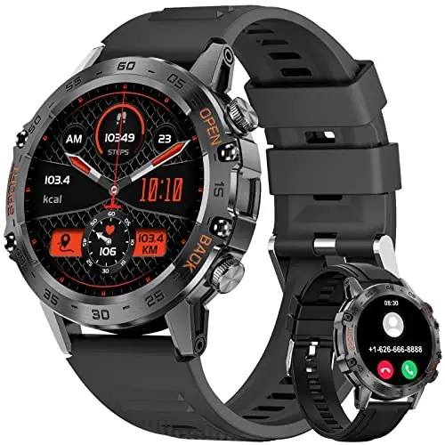 SUNKTA Smart Watch for Men Bluetooth Calls with,1.39''HD Touch Screen Tactical Smartwatch for Android and iPhone,5ATM Waterproof Fitness Watch with Blood Pressure/Heart Rate Monitor BlackSilicone - 1