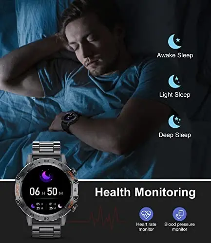 SUNKTA Military Smart Watch for Men(Answer/Dial Calls),5ATM Waterproof Fitness Watch,100 Sports Modes, with Blood Pressure/Heart Rate/SpO2 for Android/iOS,1.39''HD DIY Screen Smart Watch - 3