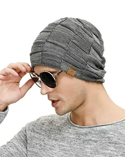 Vgogfly Slouchy Beanie for Men Winter Hats for Guys Cool Beanies Mens Lined Knit Warm Thick Skully Stocking Binie Hat - 6