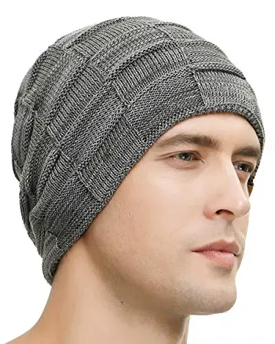 Vgogfly Slouchy Beanie for Men Winter Hats for Guys Cool Beanies Mens Lined Knit Warm Thick Skully Stocking Binie Hat 