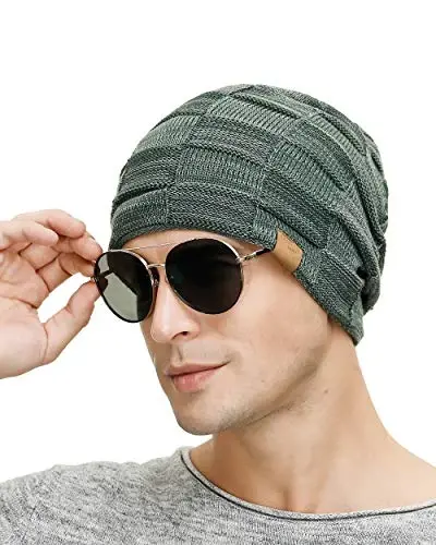 Vgogfly Slouchy Beanie for Men Winter Hats for Guys Cool Beanies Mens Lined Knit Warm Thick Skully Stocking Binie Hat - 4