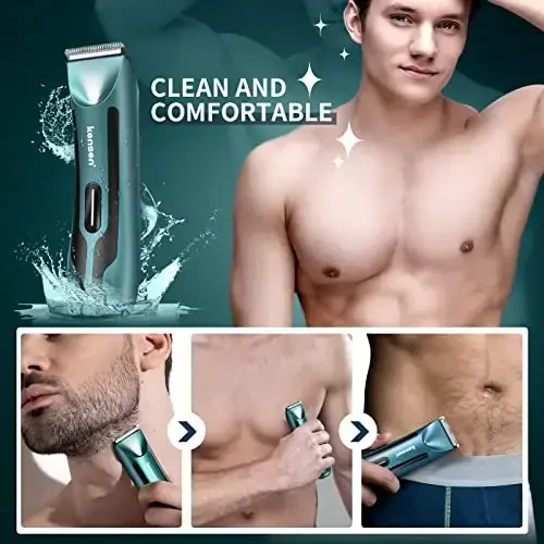 Body Hair Trimmer for Men - Manscape Electric Shavers for Men, Rechargeable Pubic Hair Trimmer with Replaceable Ceramic Blade Head IPX7 Waterproof Wet/Dry Groin Trimmers Ball Shaver (Green) - KENSEN (1)