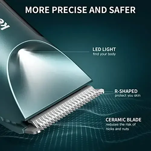 Body Hair Trimmer for Men - Manscape Electric Shavers for Men, Rechargeable Pubic Hair Trimmer with Replaceable Ceramic Blade Head IPX7 Waterproof Wet/Dry Groin Trimmers Ball Shaver (Green) - 3