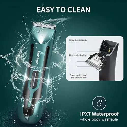 Body Hair Trimmer for Men - Manscape Electric Shavers for Men, Rechargeable Pubic Hair Trimmer with Replaceable Ceramic Blade Head IPX7 Waterproof Wet/Dry Groin Trimmers Ball Shaver (Green) - 4