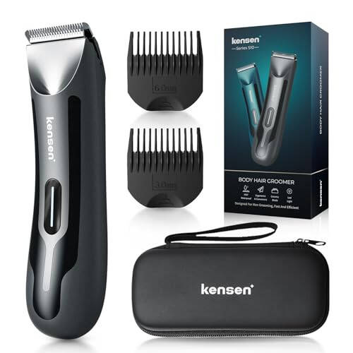 Body Hair Trimmer for Men, kensen Electric Groin Hair Trimmer, Rechargeable Body Groomer, Replaceable Ceramic Blade Heads, IPX7 Waterproof Wet/Dry Clippers, Male Pubic Hair Hygiene Razor - 1