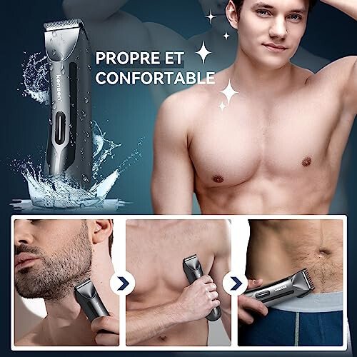 Body Hair Trimmer for Men, kensen Electric Groin Hair Trimmer, Rechargeable Body Groomer, Replaceable Ceramic Blade Heads, IPX7 Waterproof Wet/Dry Clippers, Male Pubic Hair Hygiene Razor - 3