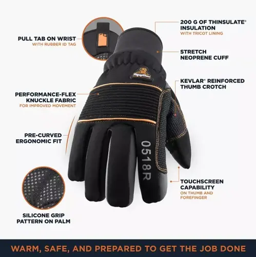 Erkekler İçin Yalıtımlı PolarForce Eldivenleri, Kavrama Desteğiyle - Siyah - REFRIGIWEAR (1)