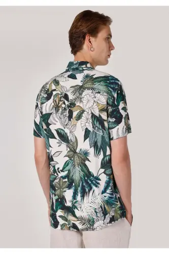 Regular Fit Viskoz Shirt Neck Baskılı Erkek Yeşil Kısa Kol Gömlek - 2