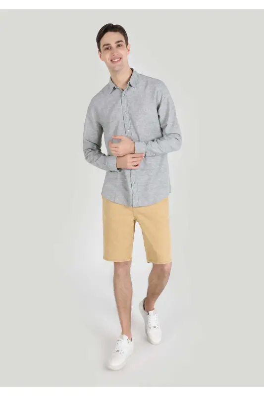 Regular Fit Yeşil Erkek Uzun Kol Gömlek - HAKİ - 4