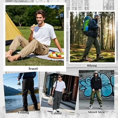 Zando Cargo Pants for Men Baggy Joggers Parachute Pants Waterproof Hiking with Pockets Drawstring Trouser - 4