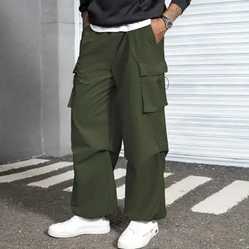 Zando Cargo Pants for Men Baggy Joggers Parachute Pants Waterproof Hiking with Pockets Drawstring Trouser - 2
