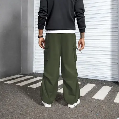 Zando Cargo Pants for Men Baggy Joggers Parachute Pants Waterproof Hiking with Pockets Drawstring Trouser - 5