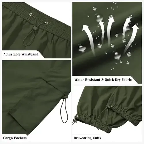 Zando Cargo Pants for Men Baggy Joggers Parachute Pants Waterproof Hiking with Pockets Drawstring Trouser - 3