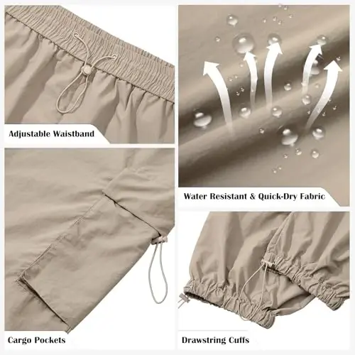 Zando Cargo Pants for Men Baggy Joggers Parachute Pants Waterproof Hiking with Pockets Drawstring Trouser - 3