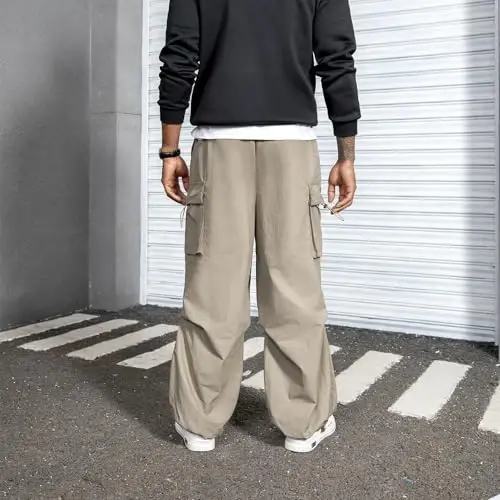 Zando Cargo Pants for Men Baggy Joggers Parachute Pants Waterproof Hiking with Pockets Drawstring Trouser - 4