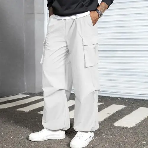 Zando Cargo Pants for Men Baggy Joggers Parachute Pants Waterproof Hiking with Pockets Drawstring Trouser - 8
