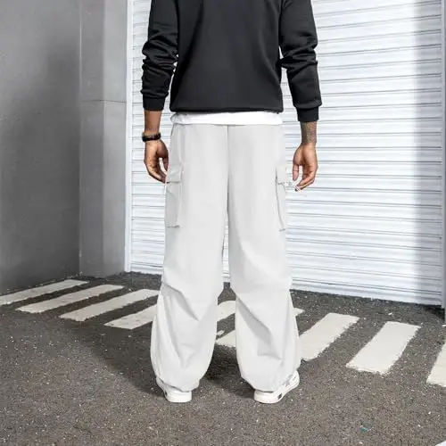 Zando Cargo Pants for Men Baggy Joggers Parachute Pants Waterproof Hiking with Pockets Drawstring Trouser - 10