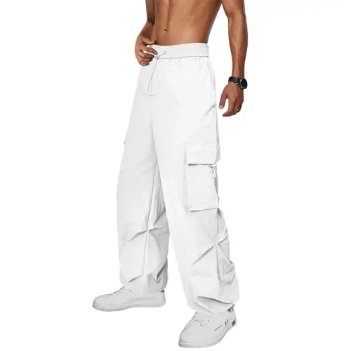 Zando Cargo Pants for Men Baggy Joggers Parachute Pants Waterproof Hiking with Pockets Drawstring Trouser - ZANDO