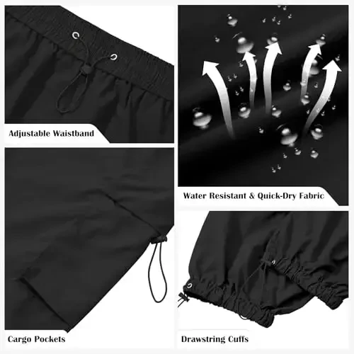 Zando Cargo Pants for Men Baggy Joggers Parachute Pants Waterproof Hiking with Pockets Drawstring Trouser - 3
